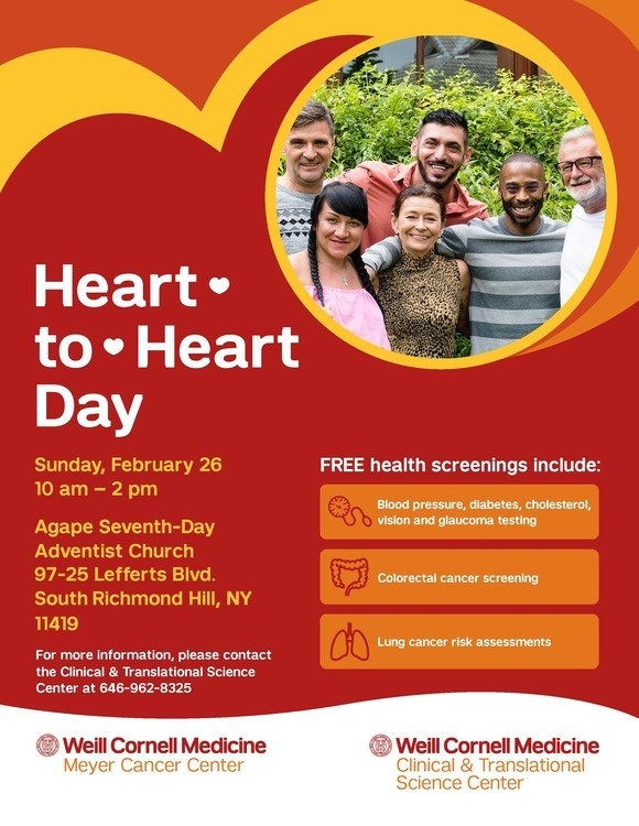 Event flyer with a group of six people smiling